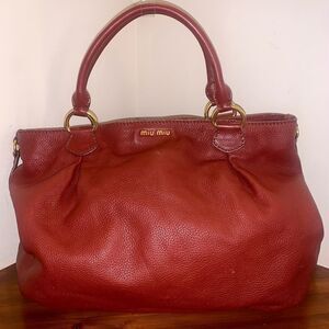 Miu Miu Large Bordeaux Pebbled Tote Bag